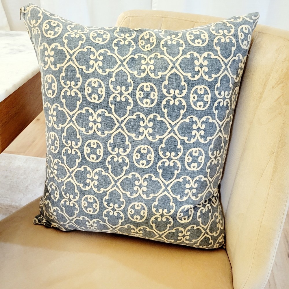 Geometric Blue and Tan Traditional Throw Pillow w/ Insert 18x18"
